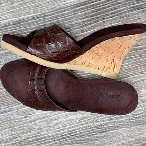 Alligator embossed leather Cork Wedge slip on